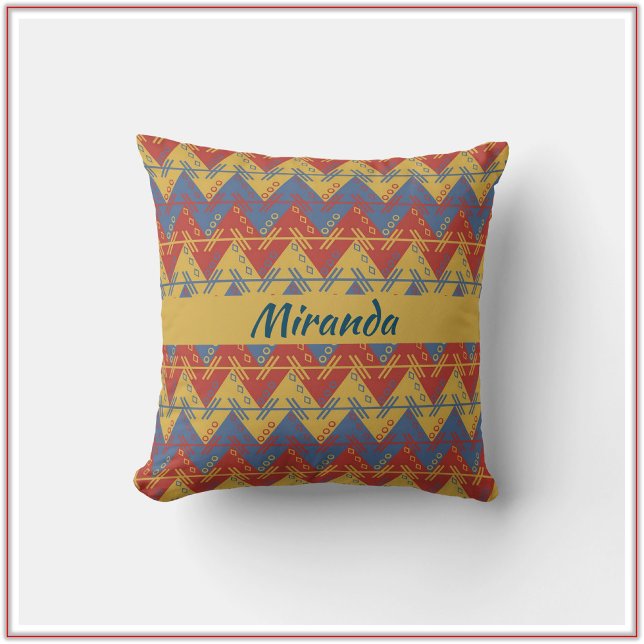 Southwestern Boho Blue Red and Gold Cushion (Creator Uploaded)