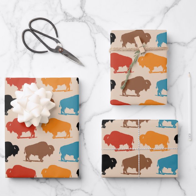 Southwestern Buffalo Pattern Wrapping Paper Sheet (Front)