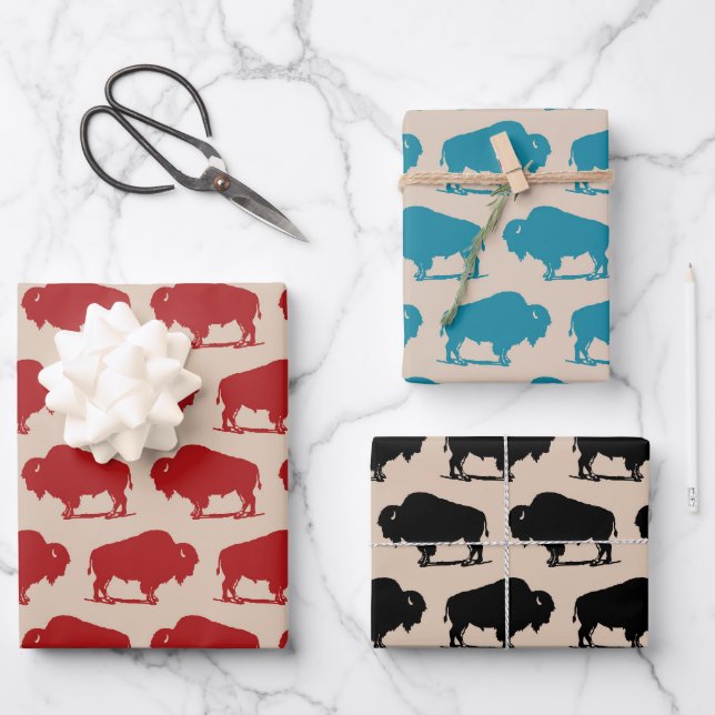 Southwestern Buffalo Pattern Wrapping Paper Sheet (Front)