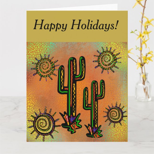 SOUTHWESTERN CACTUS  ART       CARD (Yellow Flower)