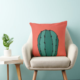 Southwestern Cactus Coral Background Cushion