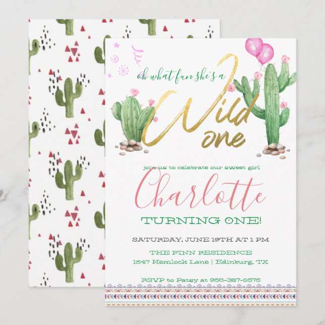Southwestern Cactus First Birthday Invitation (Front/Back)