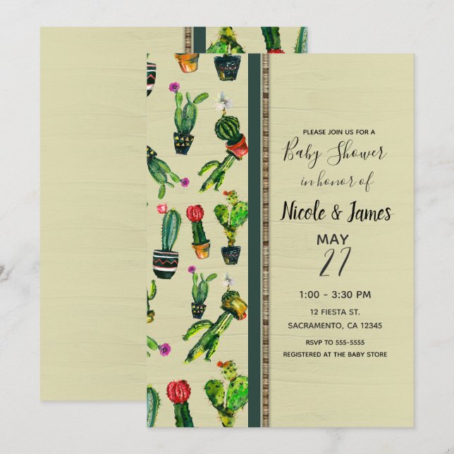 Southwestern Cactus Plant Natural Baby Shower Invitation (Front/Back)