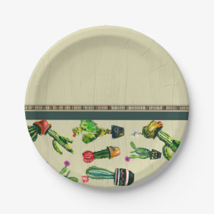 Southwestern Cactus Plant Natural Baby Shower Paper Plate