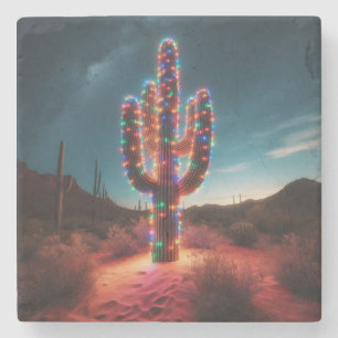 Southwestern Christmas desert cactus Stone Coaster