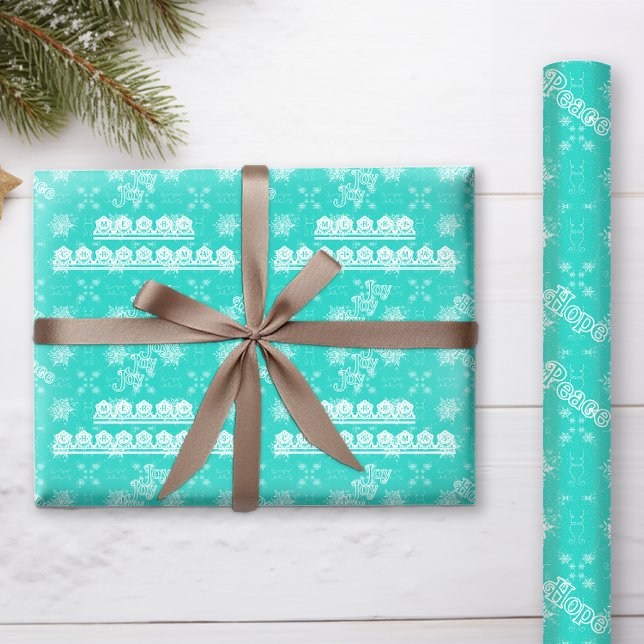 Southwestern Christmas Snowflakes on Turquoise Wrapping Paper (Brighten up your Christmas tree with the cheerful Southwestern Snowflakes on Turquoise Paper!)
