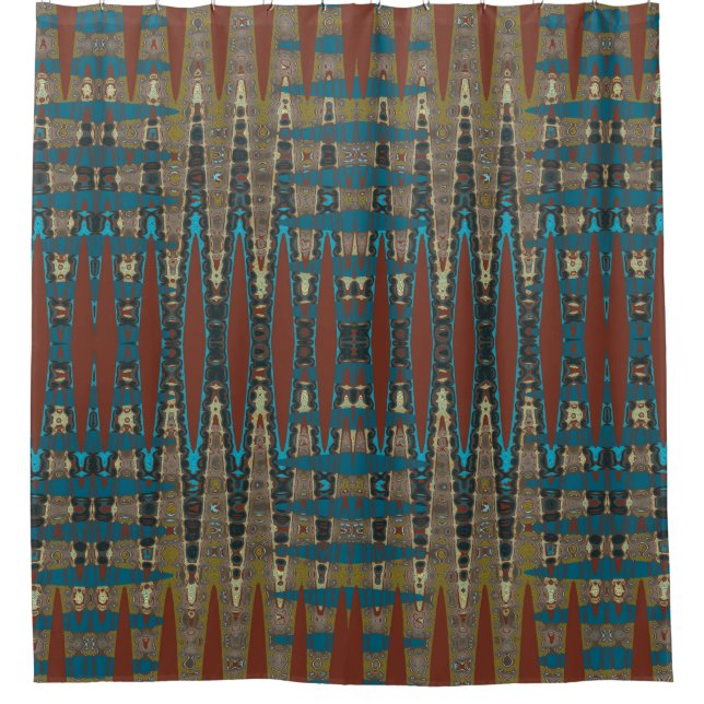 Southwestern Colours Zigzag Abstract Rust Green Shower Curtain (Front)
