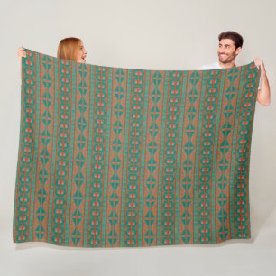Southwestern Copper Teal Geometric Pattern Large Fleece Blanket