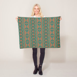 Southwestern Copper Teal Geometric Pattern Small Fleece Blanket