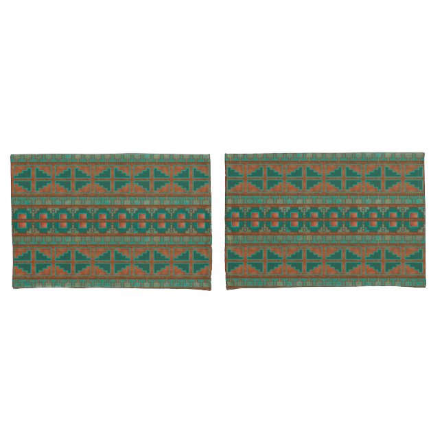 Southwestern Copper Teal Geometric Print Standard Pillowcase (Front-Set)