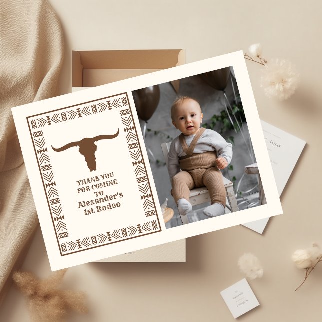 Southwestern Country Ranch Western 1st Birthday Thank You Card (Creator Uploaded)