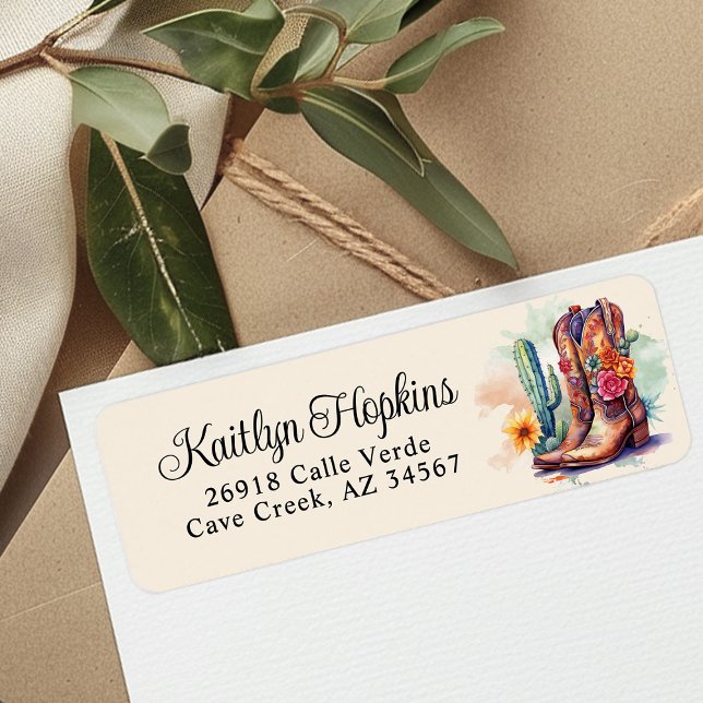 Southwestern Cowgirl Boots Return Address Label (Creator Uploaded)
