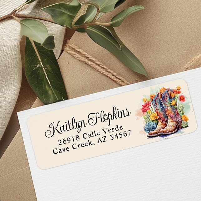 Southwestern Cowgirl Boots Return Address Label (Creator Uploaded)