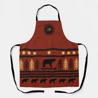 Southwestern Deep Redwood Navajo Black Bear Apron