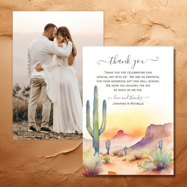 Southwestern Desert and Cactus Photo Wedding Thank You Card (Southwestern Desert and Cactus Photo Wedding Thank You Card)