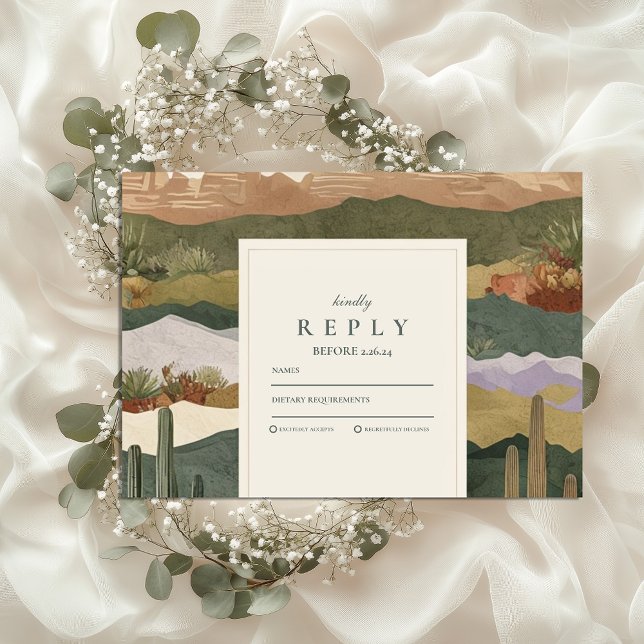 Southwestern Desert Cactus Landscape Wedding RSVP Card (Creator Uploaded)