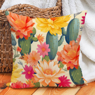 Southwestern Desert Cactus Orange Yellow Green Cushion