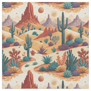 Southwestern Desert Cactus & Rock Canyon Painting Fabric