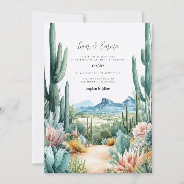 Southwestern Desert Cactus Wedding Invitation (Front)