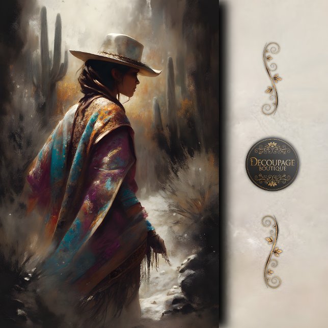 Southwestern Desert Cowgirl Art Decoupage Tissue Paper (Southwestern Desert Cowgirl Art Decoupage Tissue Paper)