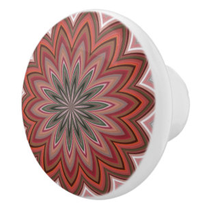Southwestern Desert Flower Mandala Red Ceramic Knob
