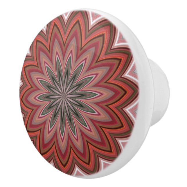 Southwestern Desert Flower Mandala Red Ceramic Knob (Right)