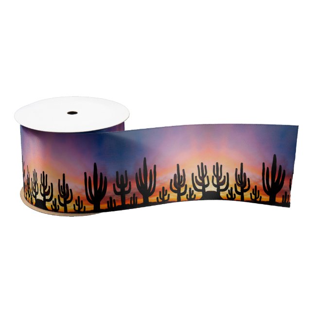 Southwestern Desert Landscape Cactus Sunrise Image Satin Ribbon (Spool)