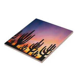 Southwestern Desert Landscape Cactus Sunrise Image Tile