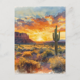 Southwestern Desert Mesa and Saguaro Sunset Postcard