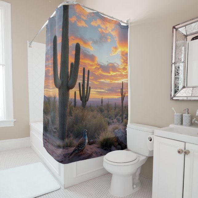 Southwestern Desert Quail at Sunrise  Shower Curtain (In Situ)