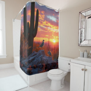 Southwestern Desert Quail at Sunrise  Shower Curtain