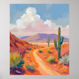 Southwestern Desert Road with Cacti Poster