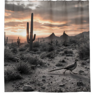 Southwestern Desert Roadrunner at Sunrise  Shower Curtain