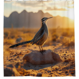 Southwestern Desert Roadrunner at Sunrise  Shower Curtain