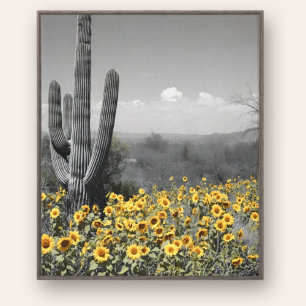 Southwestern Desert Saguaro Cactus and Sunflowers Canvas Print