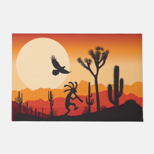 Southwestern Desert Sun Kokopelli Doormat (Front)