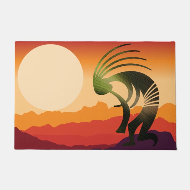 Southwestern Desert Sun Kokopelli Doormat (Front)
