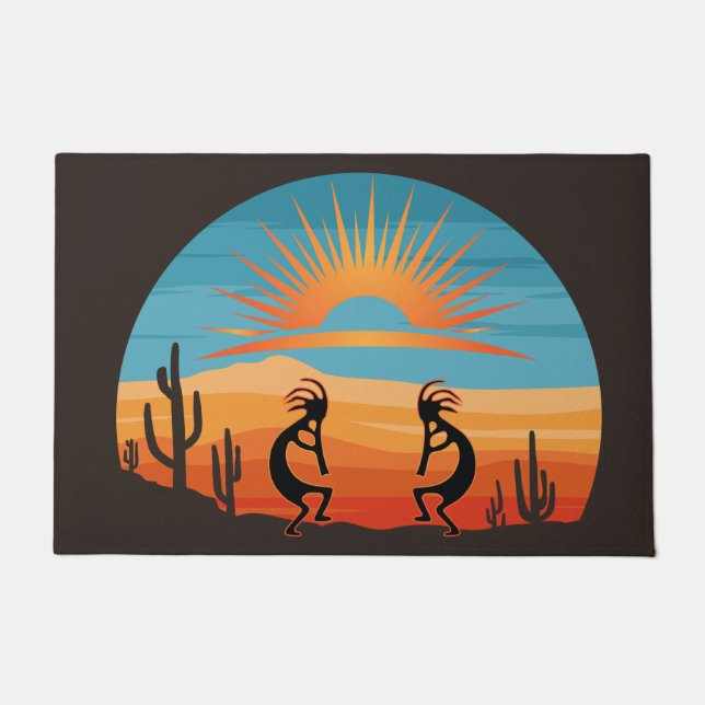 Southwestern Desert Sun Kokopelli Doormat (Front)