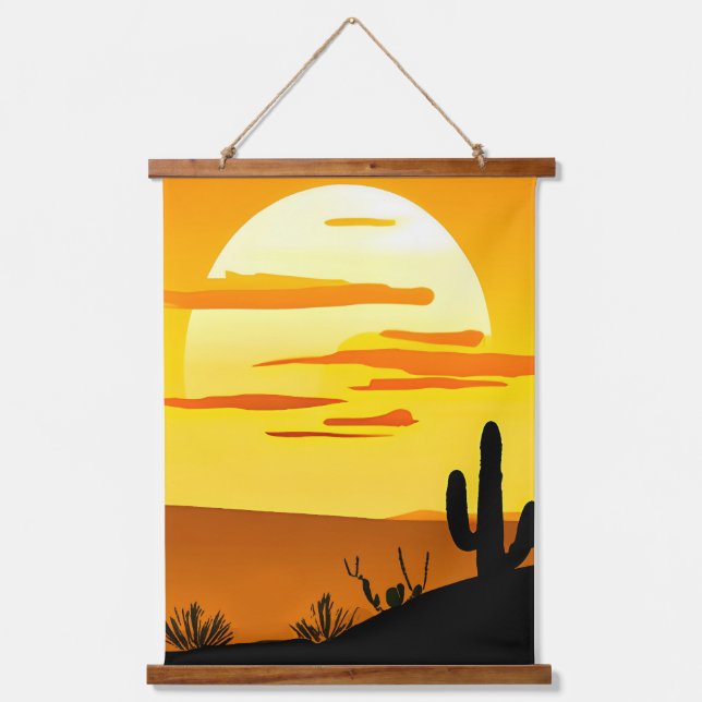 Southwestern Desert Sunset with Cactus  Hanging Tapestry (Front)