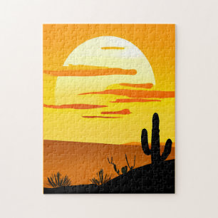 Southwestern Desert Sunset with Cactus Jigsaw Puzzle
