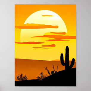 Southwestern Desert Sunset with Cactus  Poster