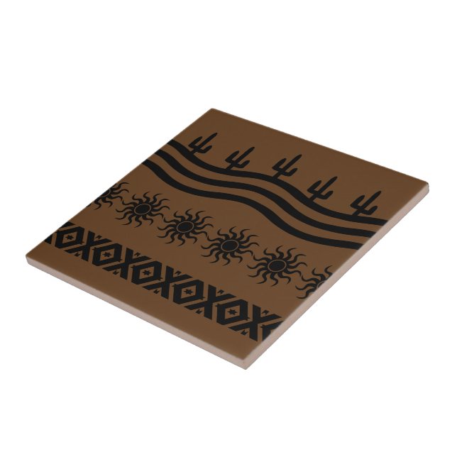 Southwestern Design Black And Brown Tile Trivet (Side)