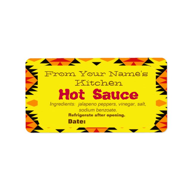Southwestern Design Homemade Hot Sauce Labels (Front)