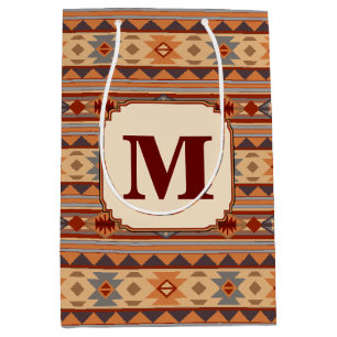 Southwestern Design Tan Monogram Medium Gift Bag