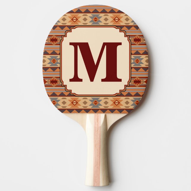 Southwestern Design Tan Monogram Ping Pong Paddle (Front)