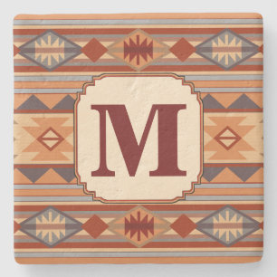 Southwestern Design Tan Monogram Stone Coaster