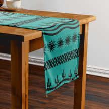 Southwestern Design Teal And Black Table Runner