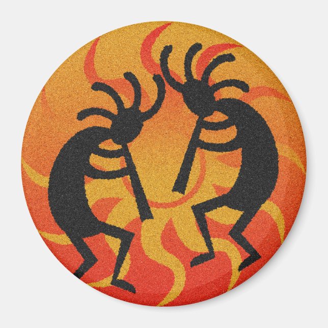 Southwestern Design Tribal Sun Kokopelli Magnet (Front)