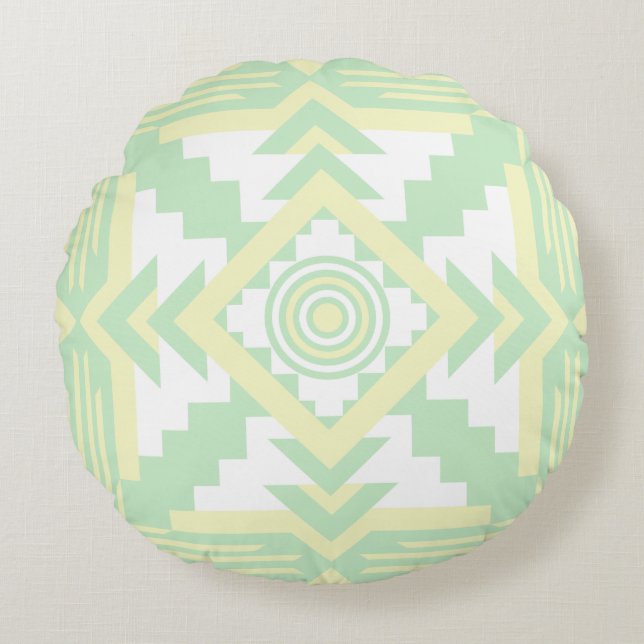Southwestern Design Yellow Green White Round Cushion (Front)