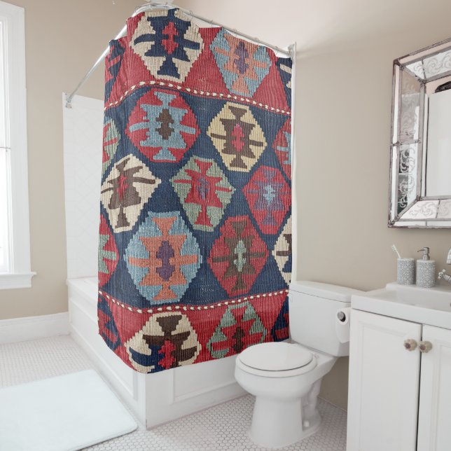 Southwestern Diamond Colourful Ornate Shower Curtain (In Situ)